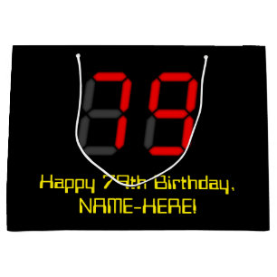 Grand Sac Cadeau 79e anniversaire : Rouge Digital Clock Style "79"