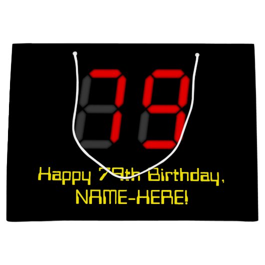 Grand Sac Cadeau 79e anniversaire : Rouge Digital Clock Style "79"  (Devant)
