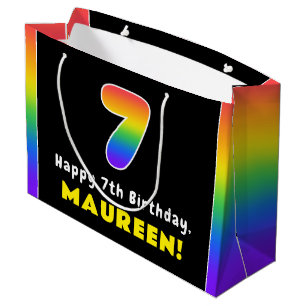 Grand Sac Cadeau 7e anniversaire : Arc-en-ciel coloré # 7, Nom pers