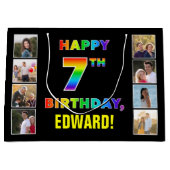 Grand Sac Cadeau 7e anniversaire : Rainbow Text, Custom Photos & Na (Devant)
