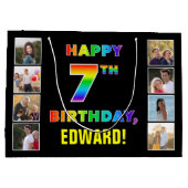 Grand Sac Cadeau 7e anniversaire : Rainbow Text, Custom Photos & Na (Dos)