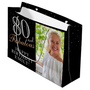 Grand Sac Cadeau 80 et fabuleux Elegant Black 80th Birthday Photo