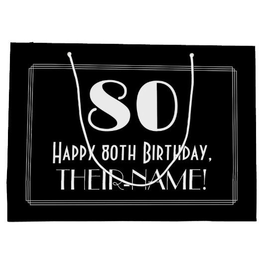 Grand Sac Cadeau 80e anniversaire : Art Déco Style inspiré "80", No (Dos)