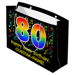 Grand Sac Cadeau 80e anniversaire - Symboles de musique colorée, a