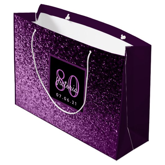 Grand Sac Cadeau 80e anniversaire violet parties scintillant rose m (Dos Angle)