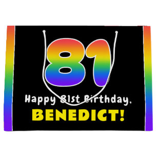 Grand Sac Cadeau 81e anniversaire : Arc-en-ciel coloré # 81, Nom pe