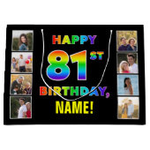 Grand Sac Cadeau 81e anniversaire : Rainbow Text, Custom Photos & N (Devant)