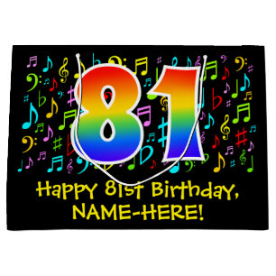 Grand Sac Cadeau 81e anniversaire - Symboles de musique colorée, Ar