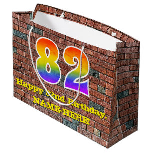 Grand Sac Cadeau 82e anniversaire : Amusant, arc-en-ciel inspiré pa
