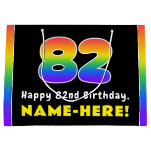 Grand Sac Cadeau 82e anniversaire : Arc-en-ciel coloré # 82, Nom pe