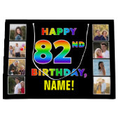 Grand Sac Cadeau 82e anniversaire : Rainbow Text, Custom Photos & N (Devant)