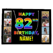 Grand Sac Cadeau 82e anniversaire : Rainbow Text, Custom Photos & N (Dos)