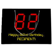 Grand Sac Cadeau 82e anniversaire : Rouge Digital Clock Style "82"  (Devant)