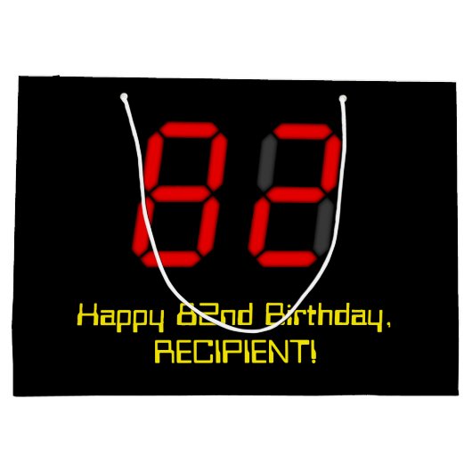 Grand Sac Cadeau 82e anniversaire : Rouge Digital Clock Style "82"  (Dos)
