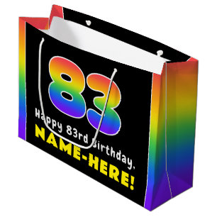 Grand Sac Cadeau 83e anniversaire : Arc-en-ciel coloré # 83, Nom pe