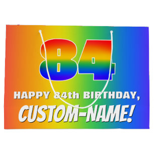 Grand Sac Cadeau 84e anniversaire : coloré, amusant Motif arc-en-ci