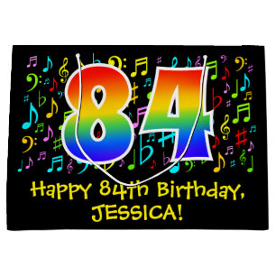 Grand Sac Cadeau 84e anniversaire - Symboles de musique colorée, Ar