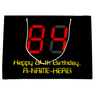 Grand Sac Cadeau 84ème anniversaire : Rouge Digital Horloge Style "