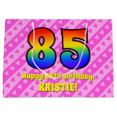 Grand Sac Cadeau 85e anniversaire : Pink Stripes & Hearts, Arc en c (Devant)