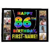 Grand Sac Cadeau 86e anniversaire : Rainbow Text, Custom Photos & N (Dos)