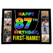 Grand Sac Cadeau 87e anniversaire : Rainbow Text, Custom Photos & N (Devant)