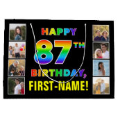 Grand Sac Cadeau 87e anniversaire : Rainbow Text, Custom Photos & N (Dos)