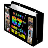 Grand Sac Cadeau 87e anniversaire : Rainbow Text, Custom Photos & N (Devant Angle)