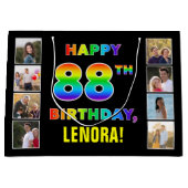Grand Sac Cadeau 88e anniversaire : Rainbow Text, Custom Photos & N (Devant)