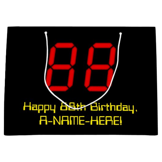 Grand Sac Cadeau 88ème anniversaire : Rouge Digital Clock Style "88 (Devant)
