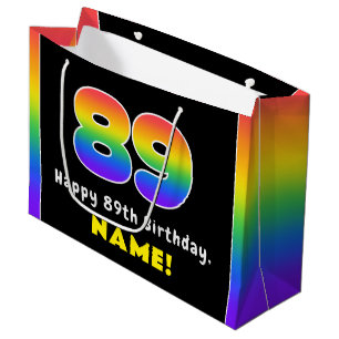 Grand Sac Cadeau 89e anniversaire : Arc-en-ciel coloré # 89, Nom pe