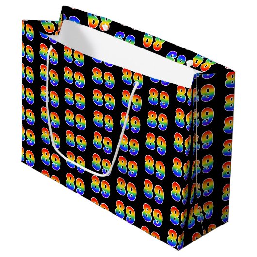 Grand Sac Cadeau 89e anniversaire : Fun Rainbow Event Numéro 89 Mot (Devant Angle)