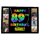 Grand Sac Cadeau 89e anniversaire : Rainbow Text, Custom Photos & N (Dos)
