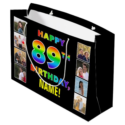 Grand Sac Cadeau 89e anniversaire : Rainbow Text, Custom Photos & N (Dos Angle)