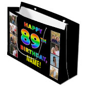 Grand Sac Cadeau 89e anniversaire : Rainbow Text, Custom Photos & N (Devant Angle)