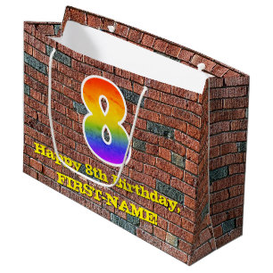 Grand Sac Cadeau 8e anniversaire : Amusant, Arc-en-ciel inspiré par