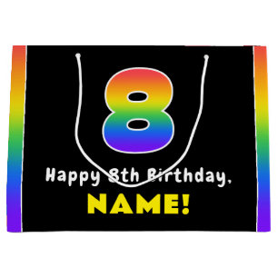 Grand Sac Cadeau 8e anniversaire : Arc-en-ciel coloré # 8, Nom pers