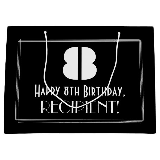 Grand Sac Cadeau 8e anniversaire ~ Art Déco Inspiré Look "8" + Nom (Devant)