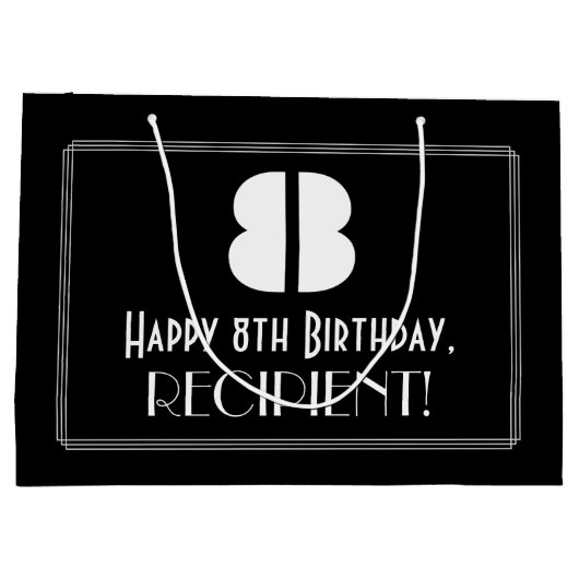 Grand Sac Cadeau 8e anniversaire ~ Art Déco Inspiré Look "8" + Nom (Dos)