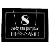 Grand Sac Cadeau 8e anniversaire : Art Déco Style "8", Nom (Dos)