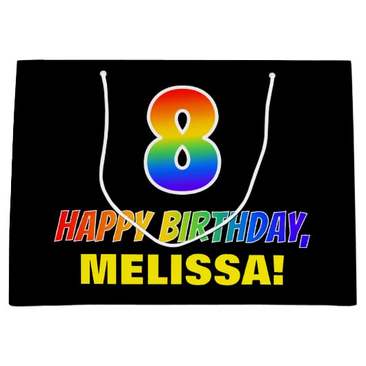 Grand Sac Cadeau 8e anniversaire : Gras, Amusant, Simple, Arc-en-ci (Devant)