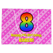 Grand Sac Cadeau 8e anniversaire : Pink Stripes & Hearts, Rainbow # (Dos)