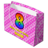 Grand Sac Cadeau 8e anniversaire : Pink Stripes & Hearts, Rainbow # (Dos Angle)