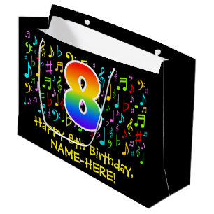 Grand Sac Cadeau 8e anniversaire - Symboles de musique colorée, Arc