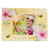 Grand Sac Cadeau 90e anniversaire abeilles nid d'abeilles fleurs ro (Dos)
