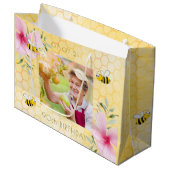 Grand Sac Cadeau 90e anniversaire abeilles nid d'abeilles fleurs ro (Devant Angle)