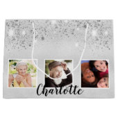 Grand Sac Cadeau 90e anniversaire argent parties scintillant nom ph (Devant)