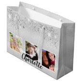 Grand Sac Cadeau 90e anniversaire argent parties scintillant nom ph (Devant Angle)