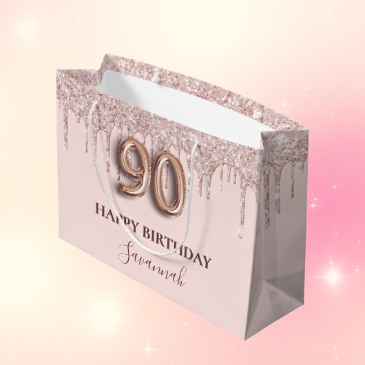 Grand Sac Cadeau 90e anniversaire blush rose parties scintillant go