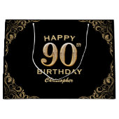 Grand Sac Cadeau 90e anniversaire de la Parties scintillant Black a (Devant)