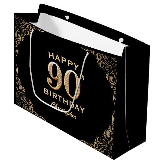 Grand Sac Cadeau 90e anniversaire de la Parties scintillant Black a (Devant Angle)